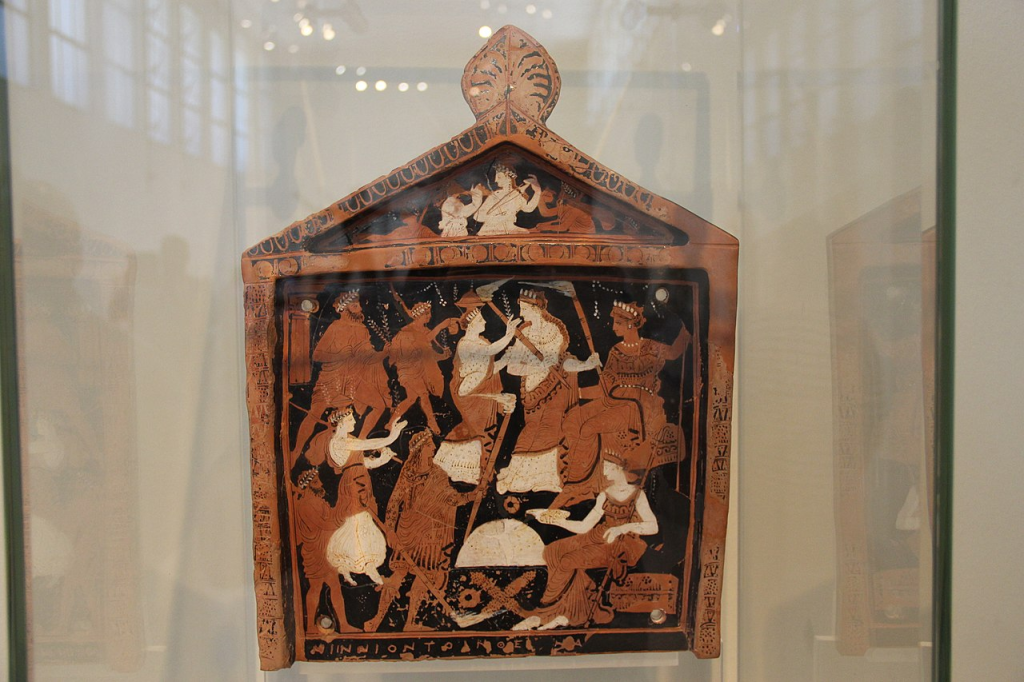 Ancient Greek Votive Plaque depicting Eleusinian Mysteries, discovered in Sanctuary at Eleusis, Mid-4th Cent. BCE