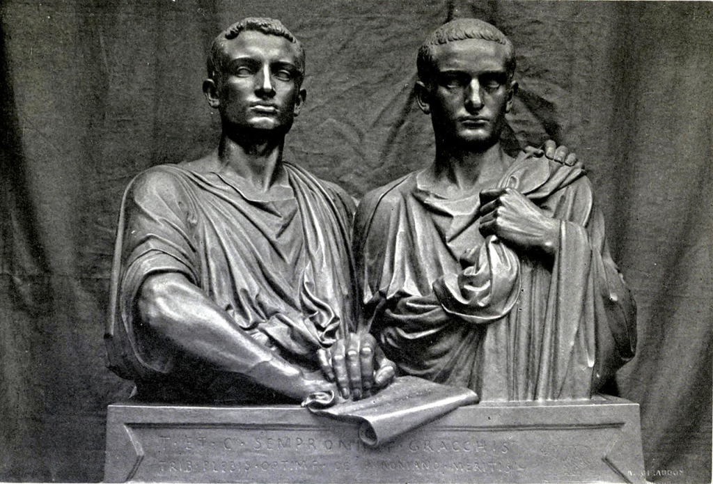 the Gracchi, half-length group. The document the two brothers hold in their right hand bears the inscription "property".
