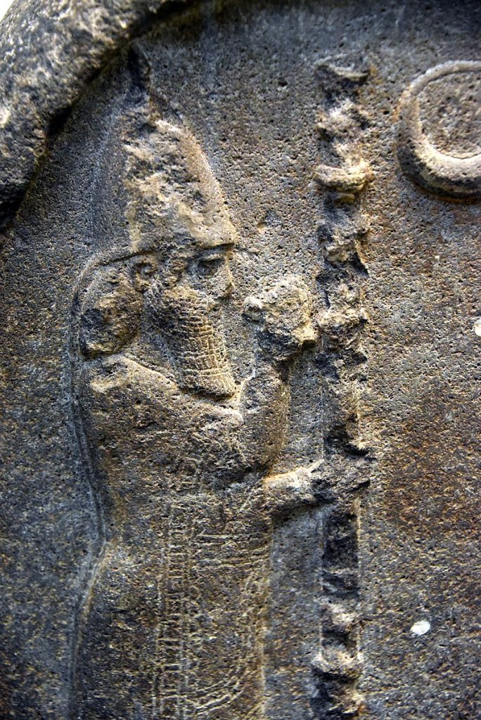 Stele of Nabonidus. Nabonidus wears the traditional dress of a Babylonian king, holding objects symbolizing justice and power. Before him is the crescent moon god Sin, to whom Nabonidus was personally devoted. Probably from Babylon, Iraq. Neo-Babylonian period, reign of Nabonidus, 556-539 BC. The British Museum, London. By Osama Shukir Muhammed Amin FRCP(Glasg), CC BY-SA 4.0